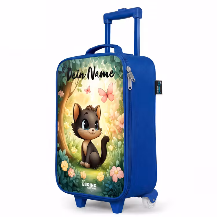 Kinderkoffer Blau mit Name - Katze - Schmetterling - Blumen — 8