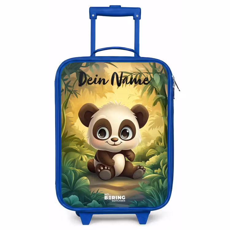 Kinderkoffer Blau mit Name - Panda - Bambuswald - Grün — 1