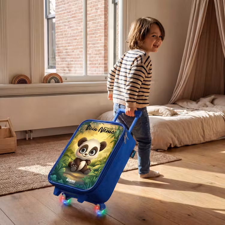 Kinderkoffer Blau mit Name - Panda - Bambuswald - Grün — 2