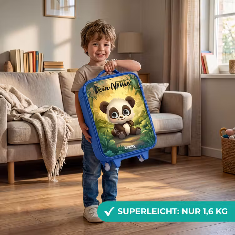 Kinderkoffer Blau mit Name - Panda - Bambuswald - Grün — 3