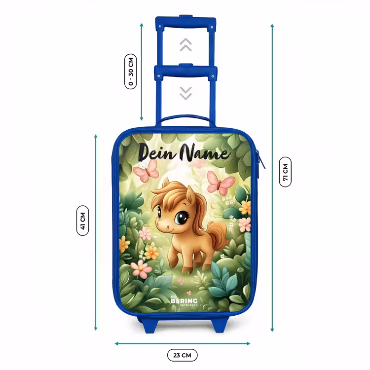 Kinderkoffer Blau mit Name - Pferd - Blumen - Schmetterlinge — 7