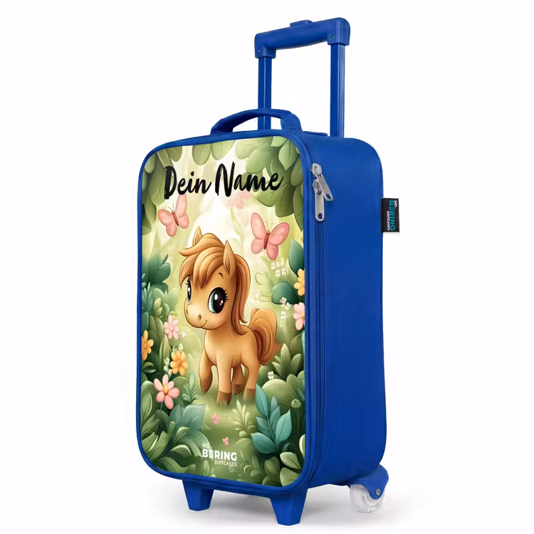 Kinderkoffer Blau mit Name - Pferd - Blumen - Schmetterlinge — 8