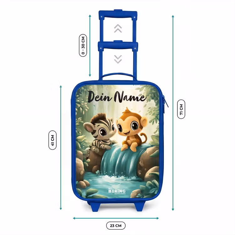 Kinderkoffer Blau mit Name - Zebra - Affe - Wasserfall - Felsen — 7