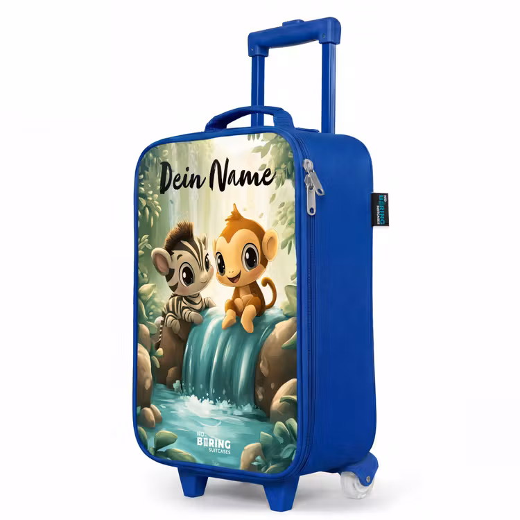 Kinderkoffer Blau mit Name - Zebra - Affe - Wasserfall - Felsen — 8