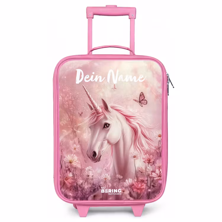 Kinderkoffer Rosa mit Name - Einhorn - Rosa - Schmetterling - Blumen — 1