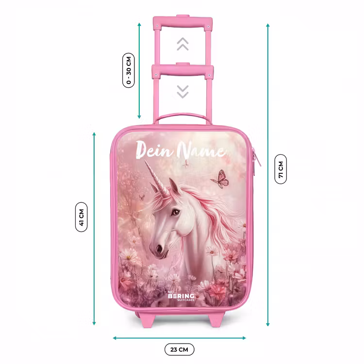 Kinderkoffer Rosa mit Name - Einhorn - Rosa - Schmetterling - Blumen — 7