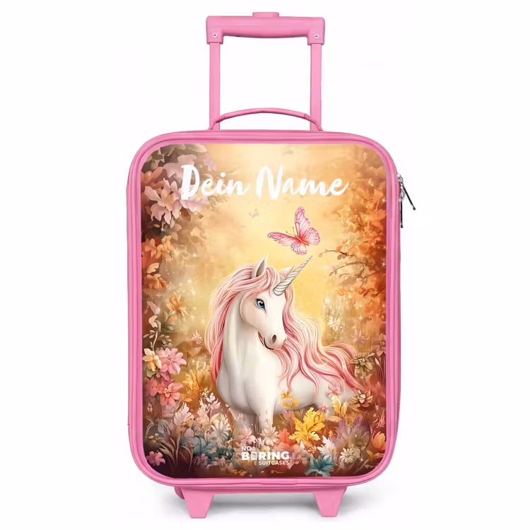 Kinderkoffer Rosa mit Name - Einhorn - Schmetterling - Rosa - Mähne — 1