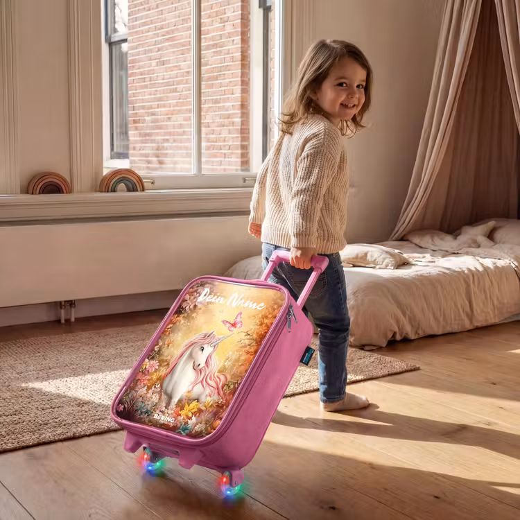 Kinderkoffer Rosa mit Name - Einhorn - Schmetterling - Rosa - Mähne — 2