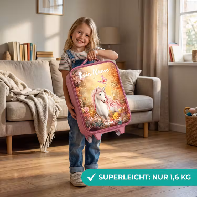 Kinderkoffer Rosa mit Name - Einhorn - Schmetterling - Rosa - Mähne — 3