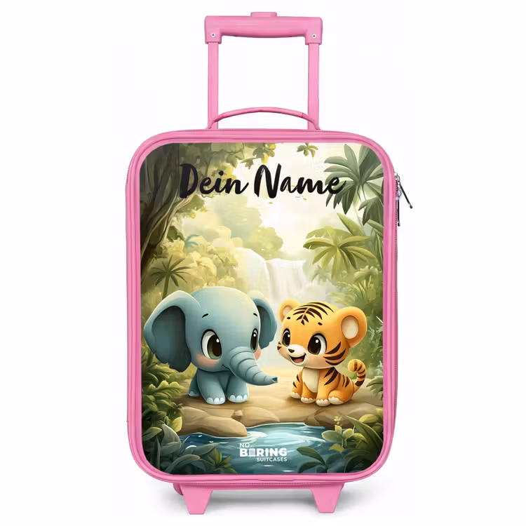 Kinderkoffer Rosa mit Name - Elefant - Tiger - Wald - Dschungel — 1