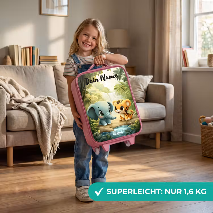 Kinderkoffer Rosa mit Name - Elefant - Tiger - Wald - Dschungel — 3