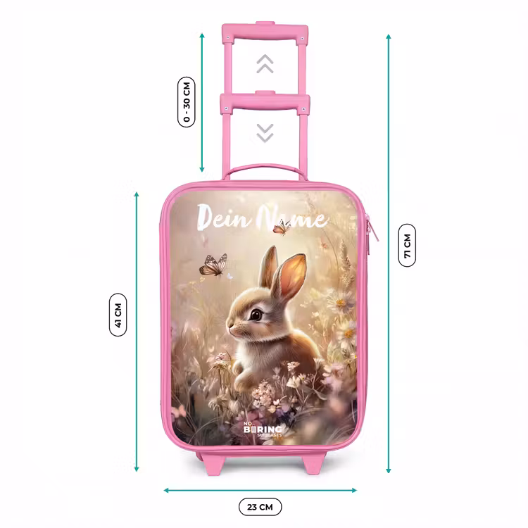 Kinderkoffer Rosa mit Name - Hase - Braun - Blumen - Schmetterlinge — 7
