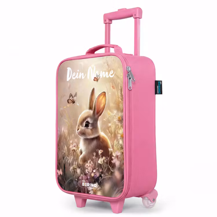 Kinderkoffer Rosa mit Name - Hase - Braun - Blumen - Schmetterlinge — 8