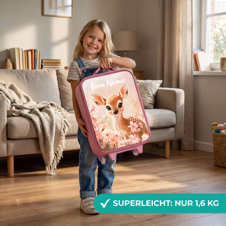Kinderkoffer Rosa mit Name - Hirsche - Blumen - Punkte - Rosa — 3