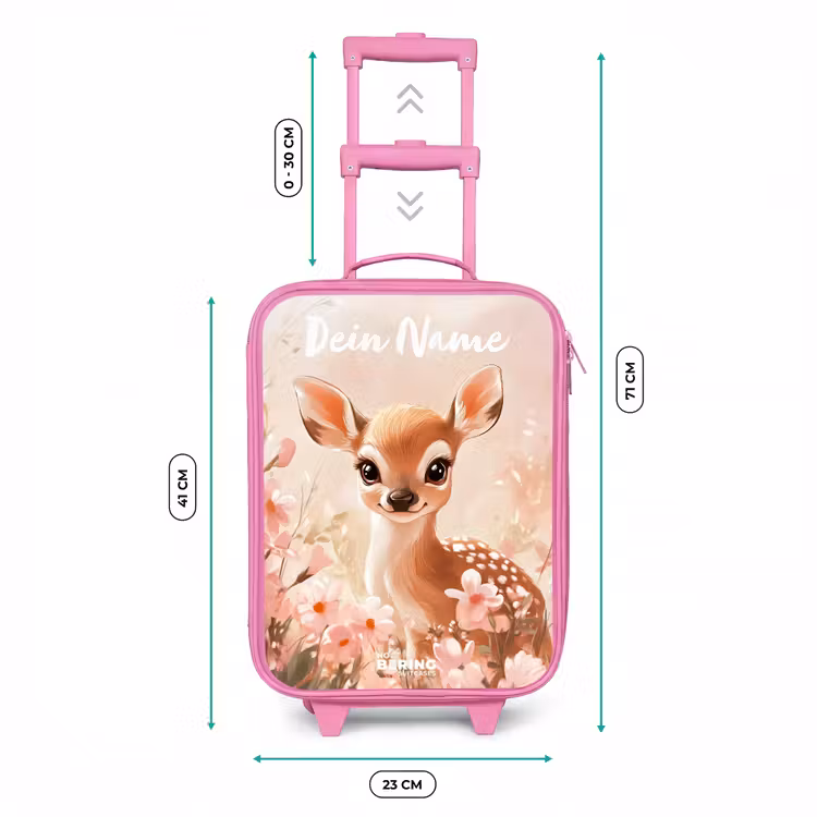 Kinderkoffer Rosa mit Name - Hirsche - Blumen - Punkte - Rosa — 7