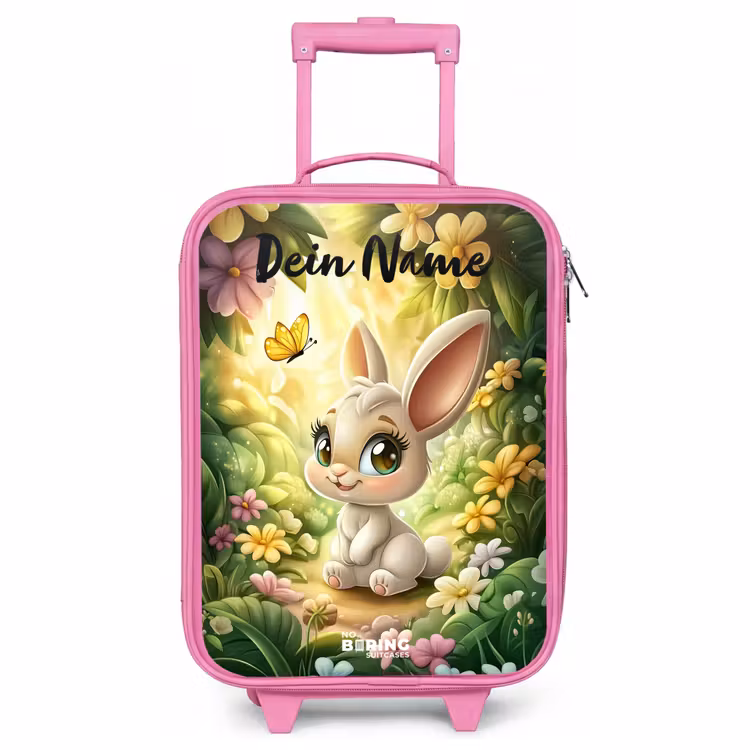 Kinderkoffer Rosa mit Name - Kaninchen - Sonnenlicht - Märchen - Schmetterling — 1