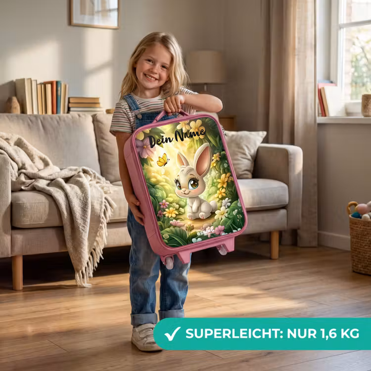 Kinderkoffer Rosa mit Name - Kaninchen - Sonnenlicht - Märchen - Schmetterling — 3