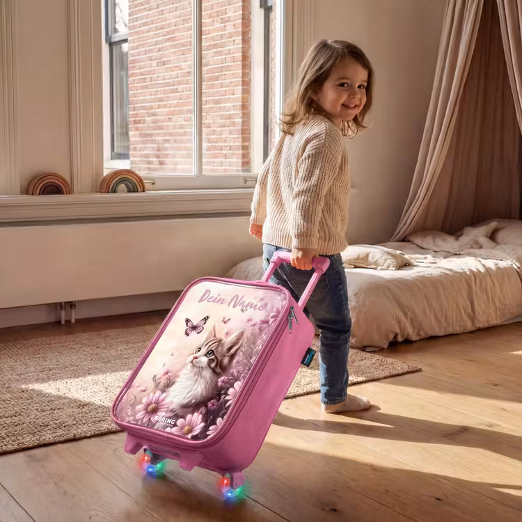 Kinderkoffer Rosa mit Name - Kätzchen - Schmetterlinge - Lila - Blumen — 2