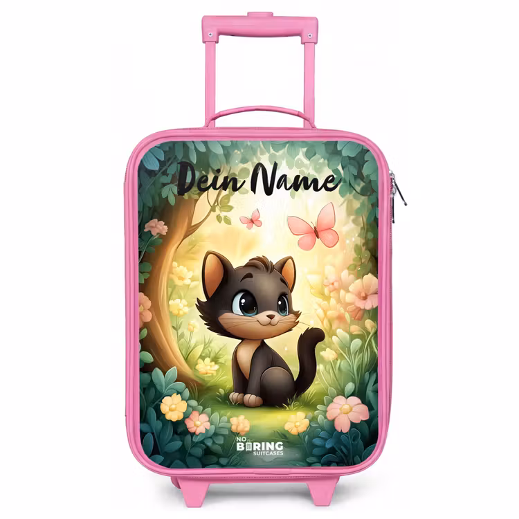Kinderkoffer Rosa mit Name - Katze - Schmetterling - Blumen — 1
