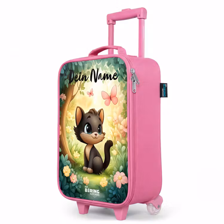 Kinderkoffer Rosa mit Name - Katze - Schmetterling - Blumen — 8