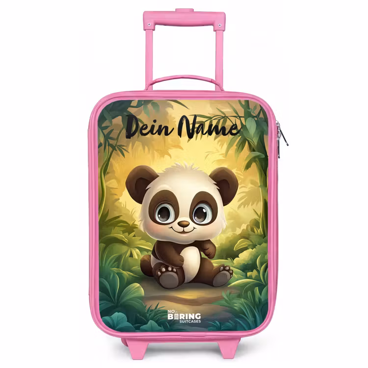 Kinderkoffer Rosa mit Name - Panda - Bambuswald - Grün — 1