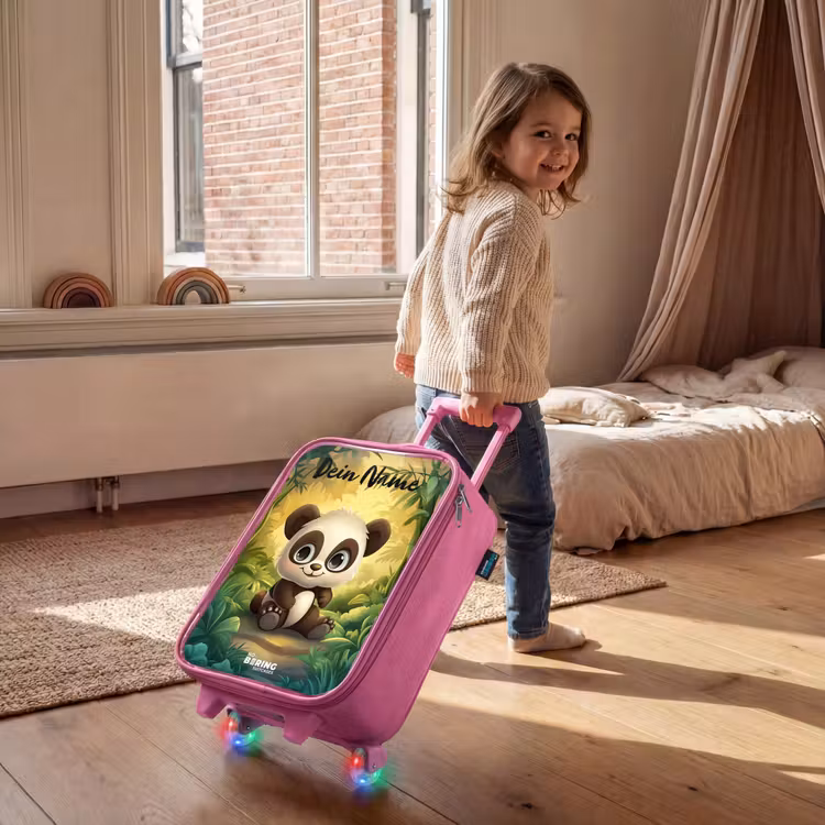 Kinderkoffer Rosa mit Name - Panda - Bambuswald - Grün — 2