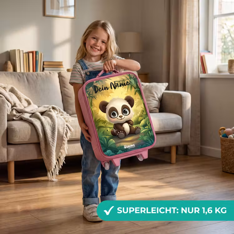 Kinderkoffer Rosa mit Name - Panda - Bambuswald - Grün — 3