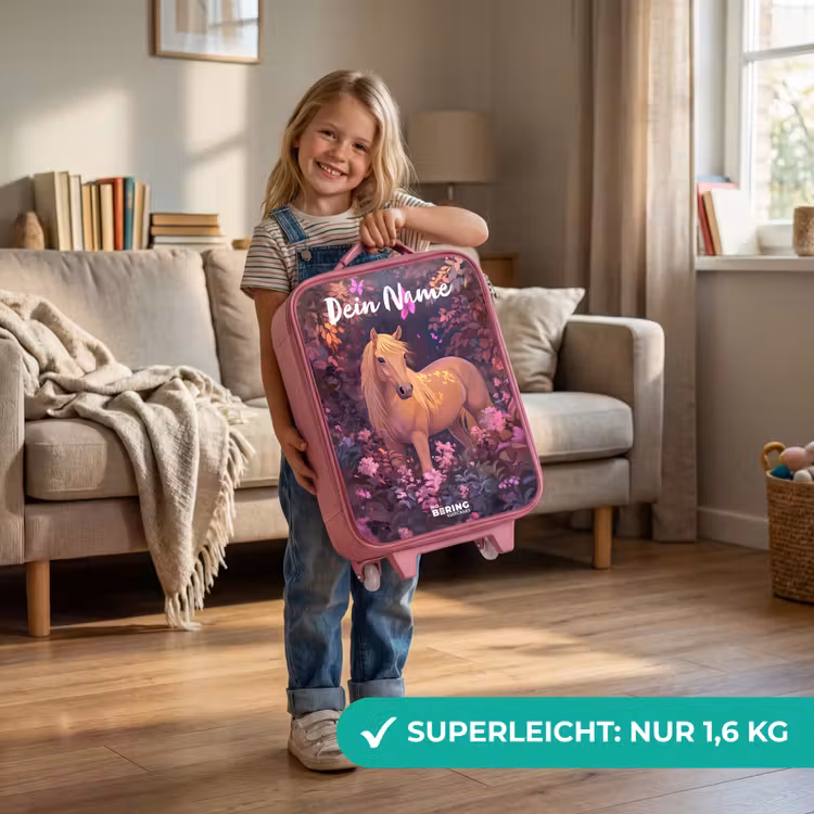 Kinderkoffer Rosa mit Name - Pferd - Blumen - Lila - Schmetterling — 3