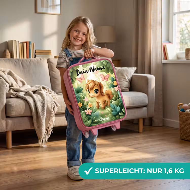 Kinderkoffer Rosa mit Name - Pferd - Blumen - Schmetterlinge — 3