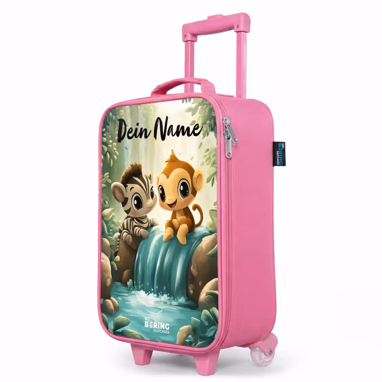 Kinderkoffer Rosa mit Name - Zebra - Affe - Wasserfall - Felsen — 8