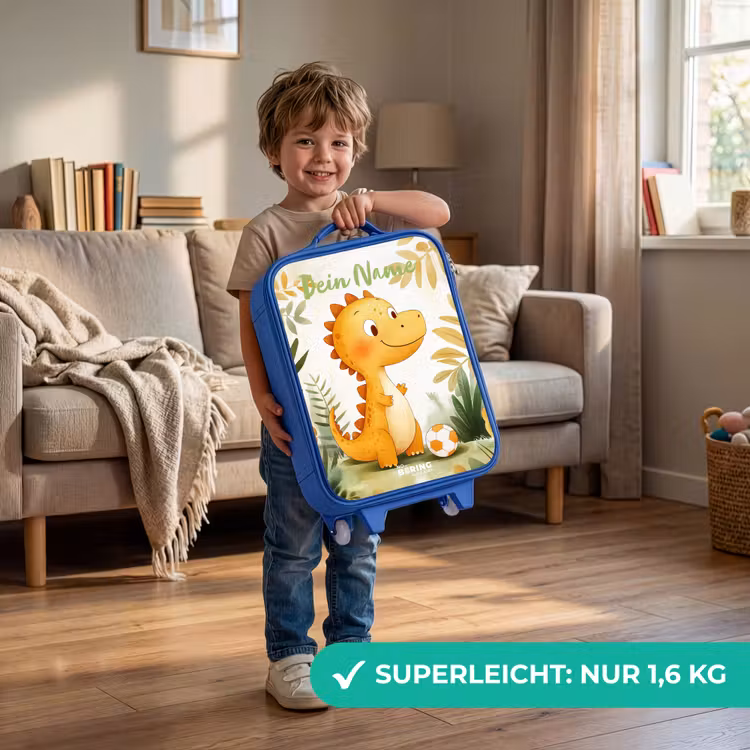 Kinderkoffer Blau mit Name - Dino - Fußball - Orange — 3