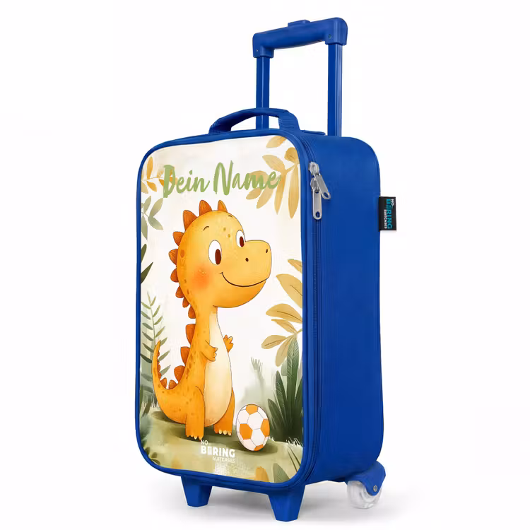 Kinderkoffer Blau mit Name - Dino - Fußball - Orange — 8
