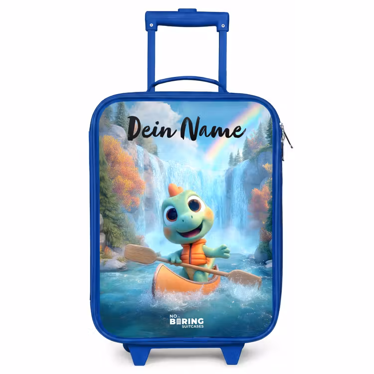 Kinderkoffer Blau mit Name - Dino - Natur - Wasserfall — 1