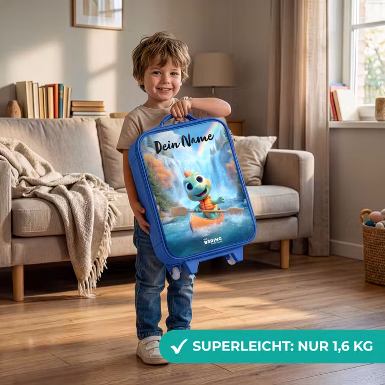 Kinderkoffer Blau mit Name - Dino - Natur - Wasserfall — 3