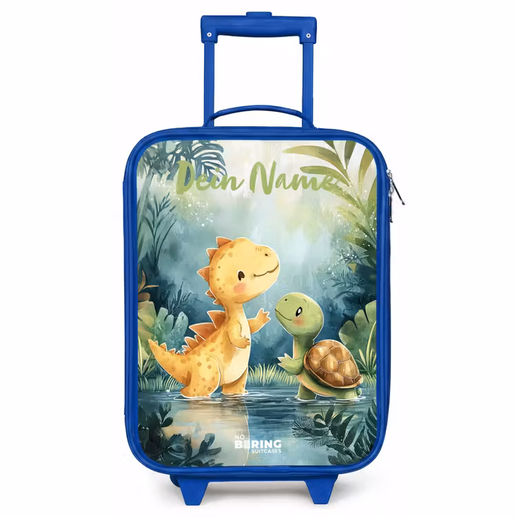 Kinderkoffer Blau mit Name - Dino - Schildkröte - Dschungel — 1
