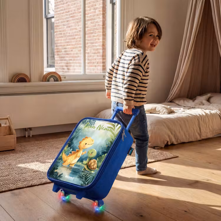 Kinderkoffer Blau mit Name - Dino - Schildkröte - Dschungel — 2