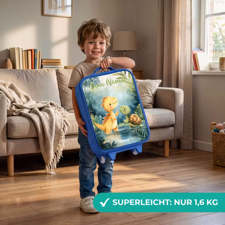 Kinderkoffer Blau mit Name - Dino - Schildkröte - Dschungel — 3