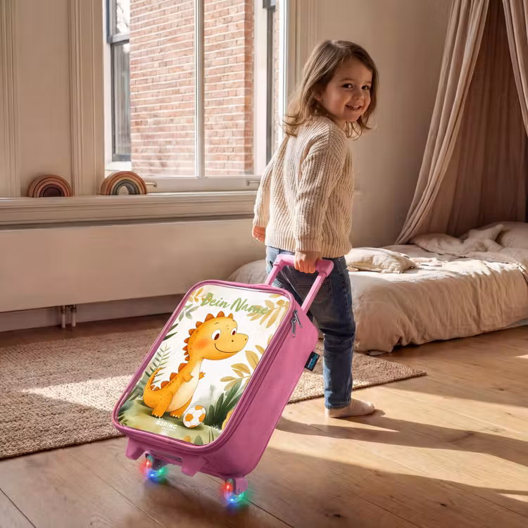Kinderkoffer Rosa mit Name - Dino - Fußball - Orange — 2