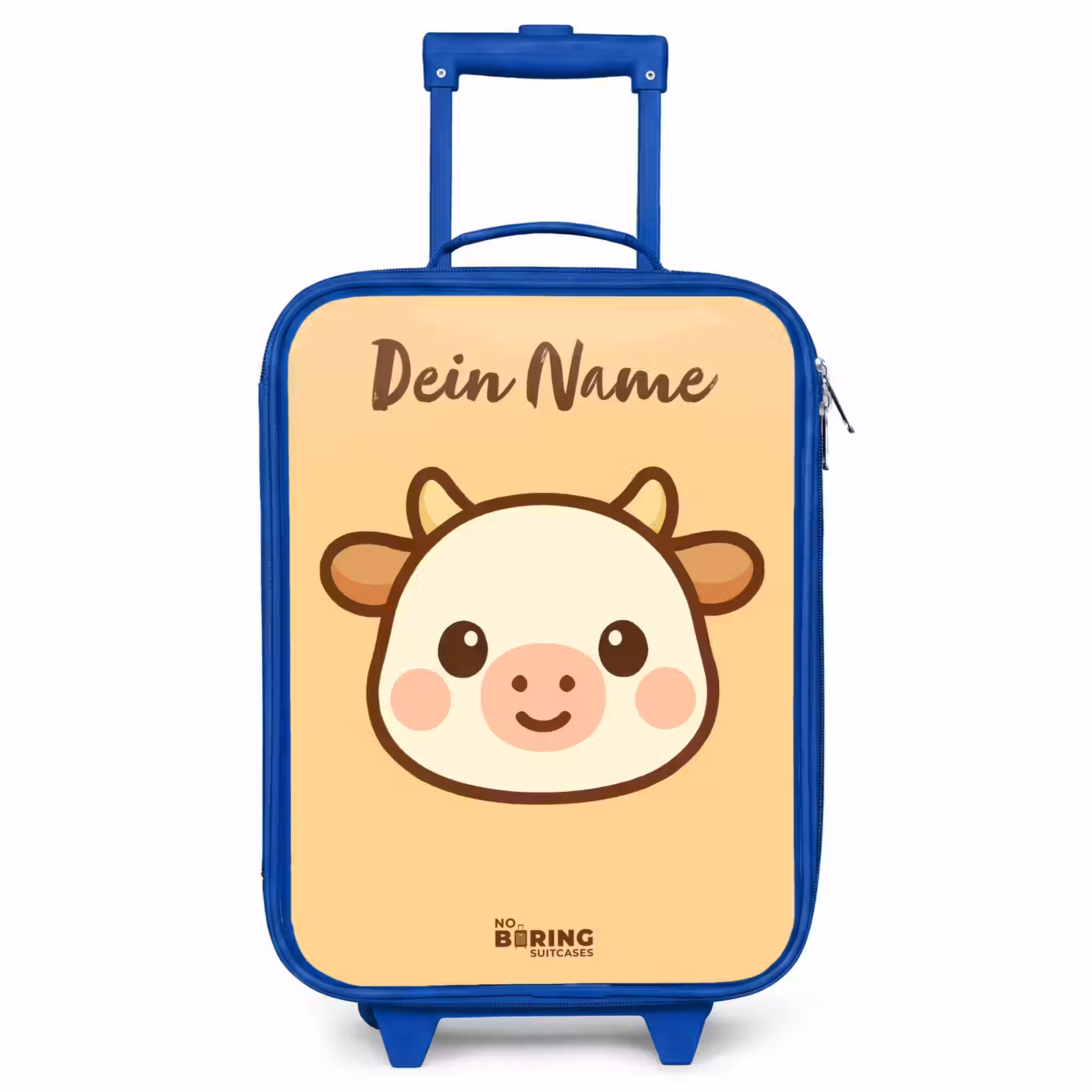 Kinderkoffer Blau mit Name - Kawai - Kuh - Braun — 1