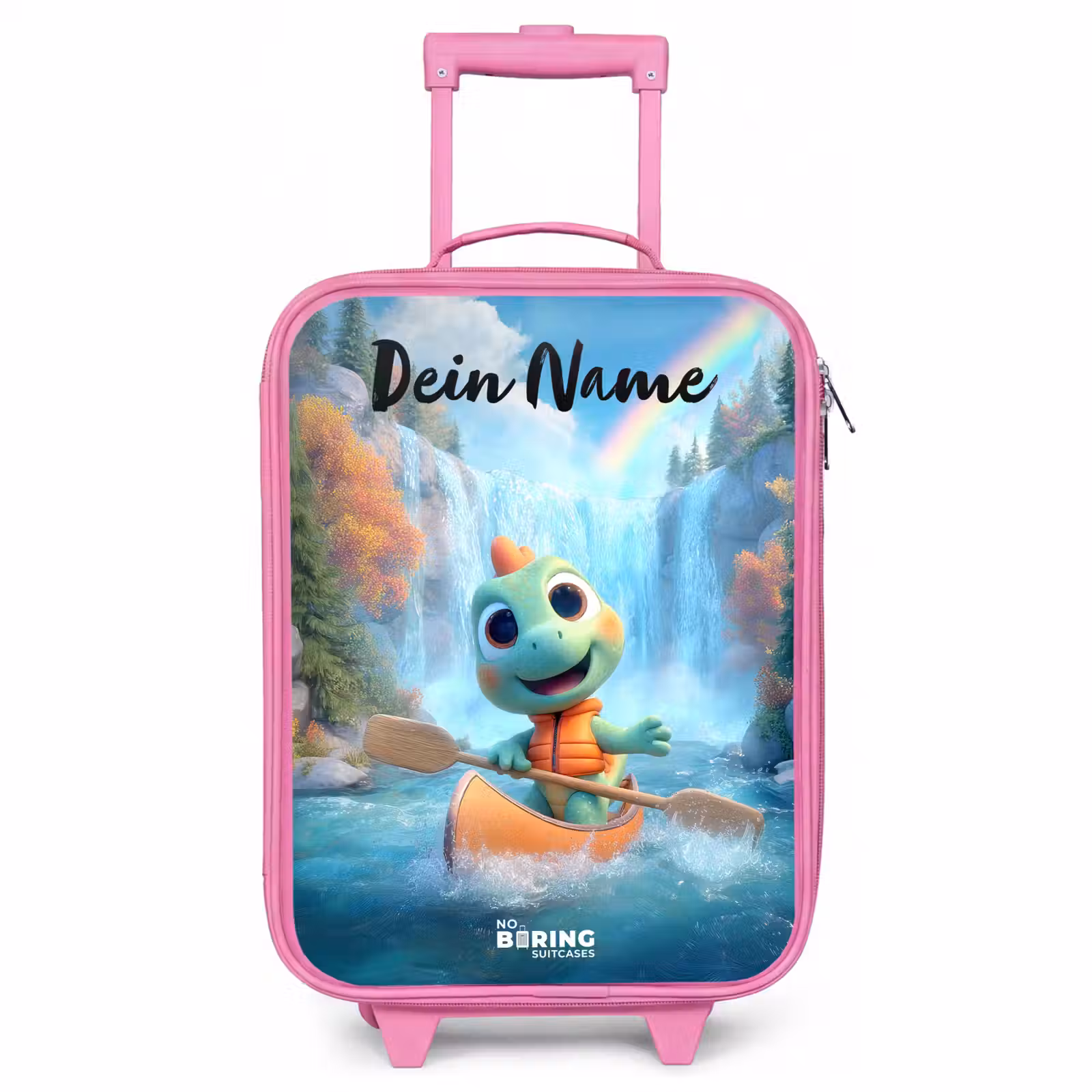 Kinderkoffer Rosa mit Name - Dino - Natur - Wasserfall — 1