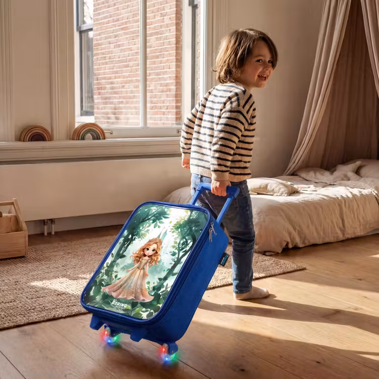 Kinderkoffer Blau - Mädchen mit blondem Haar im Wald — 2