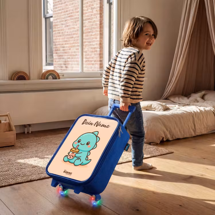 Kinderkoffer Blau mit Name - Kawai - Dino - Bubbletea — 2