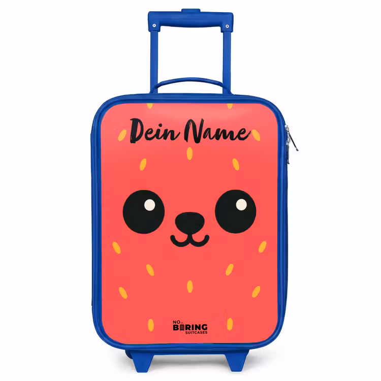 Kinderkoffer Blau mit Name - Kawai - Erdbeere - Rot — 1