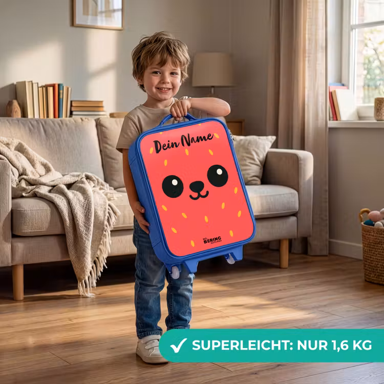 Kinderkoffer Blau mit Name - Kawai - Erdbeere - Rot — 3