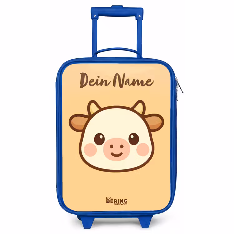 Kinderkoffer Blau mit Name - Kawai - Kuh - Braun — 1