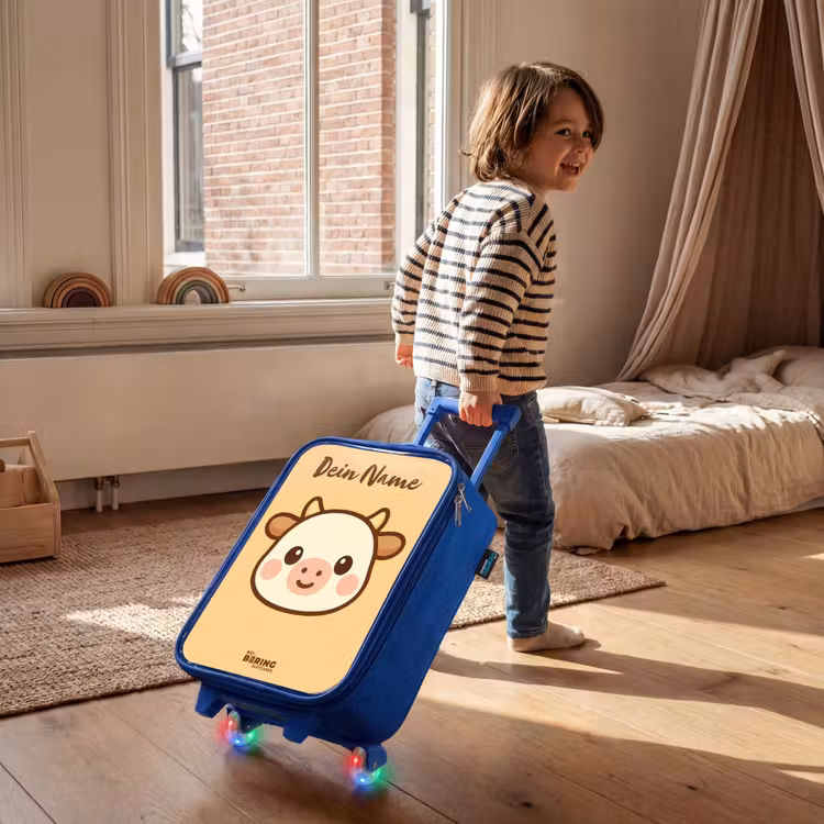 Kinderkoffer Blau mit Name - Kawai - Kuh - Braun — 2