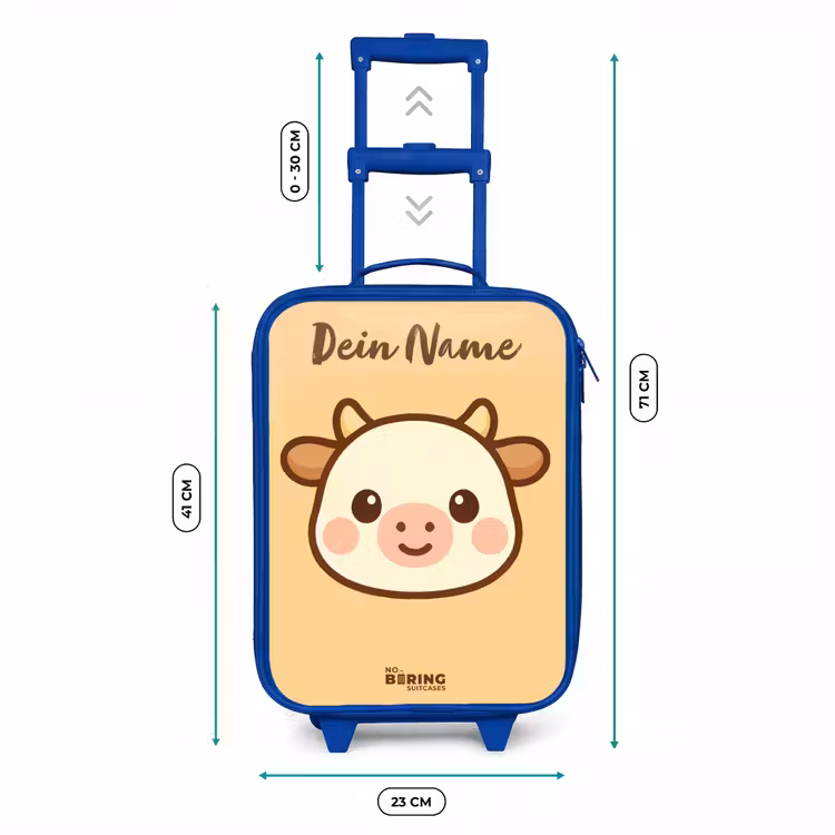 Kinderkoffer Blau mit Name - Kawai - Kuh - Braun — 7