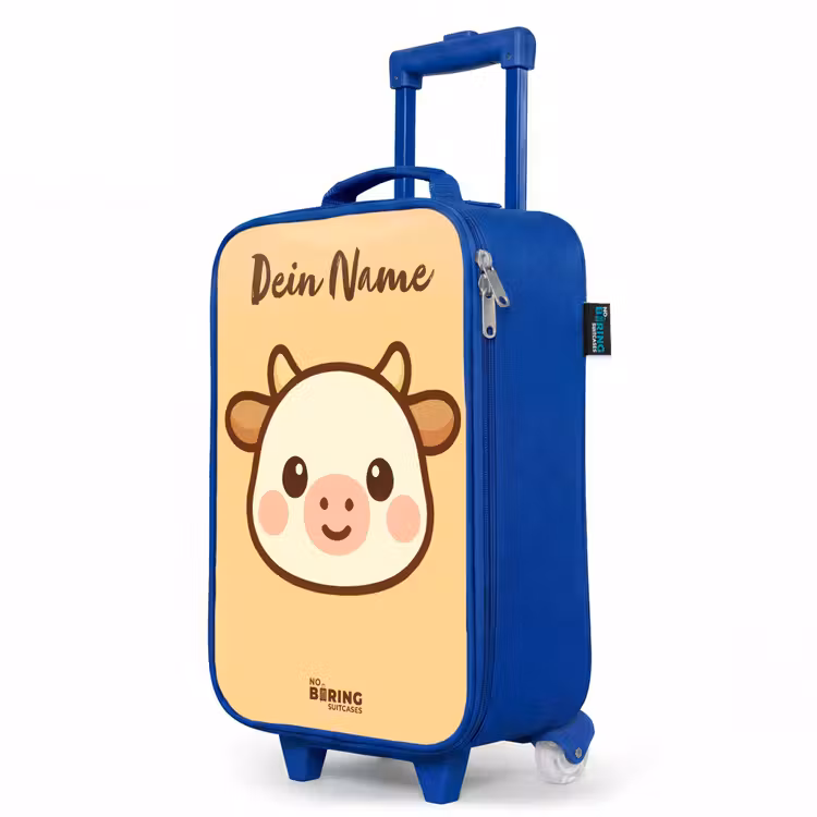 Kinderkoffer Blau mit Name - Kawai - Kuh - Braun — 8