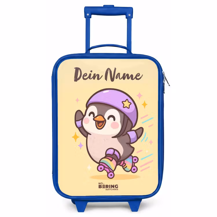 Kinderkoffer Blau mit Name - Kawai - Pinguin - Schlittschuhe — 1