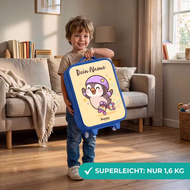 Kinderkoffer Blau mit Name - Kawai - Pinguin - Schlittschuhe — 3